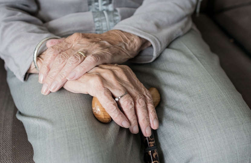 Elderly hands in lap