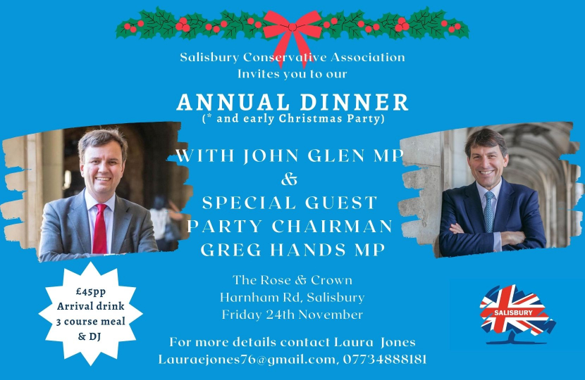 Salisbury Conservative Association Annual Dinner with John Glen MP & Greg Hands MP