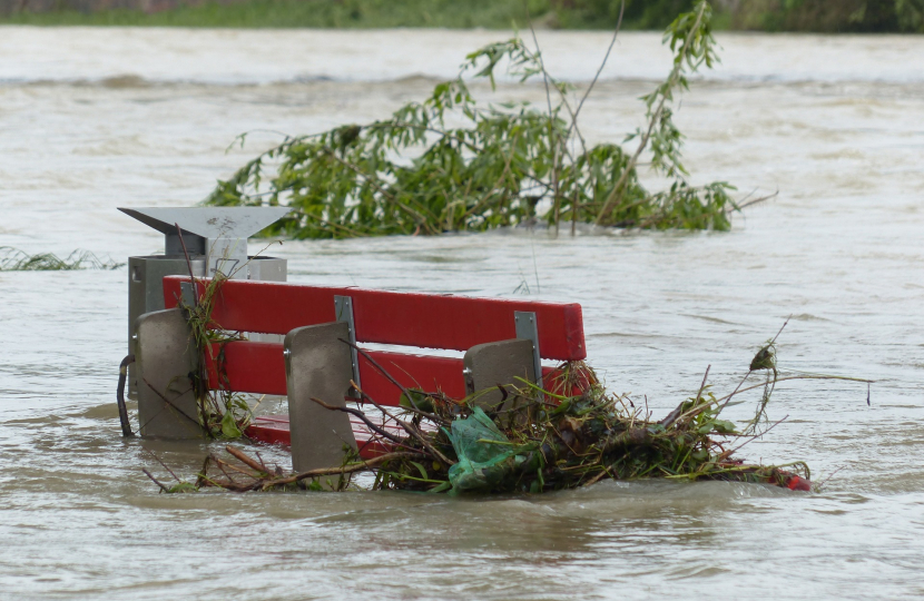 Park bench in a flood