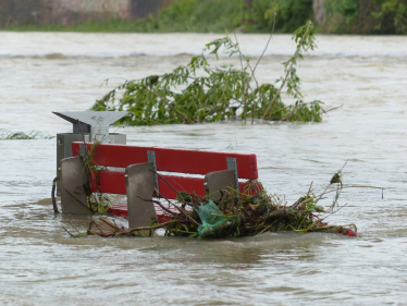 Park bench in a flood